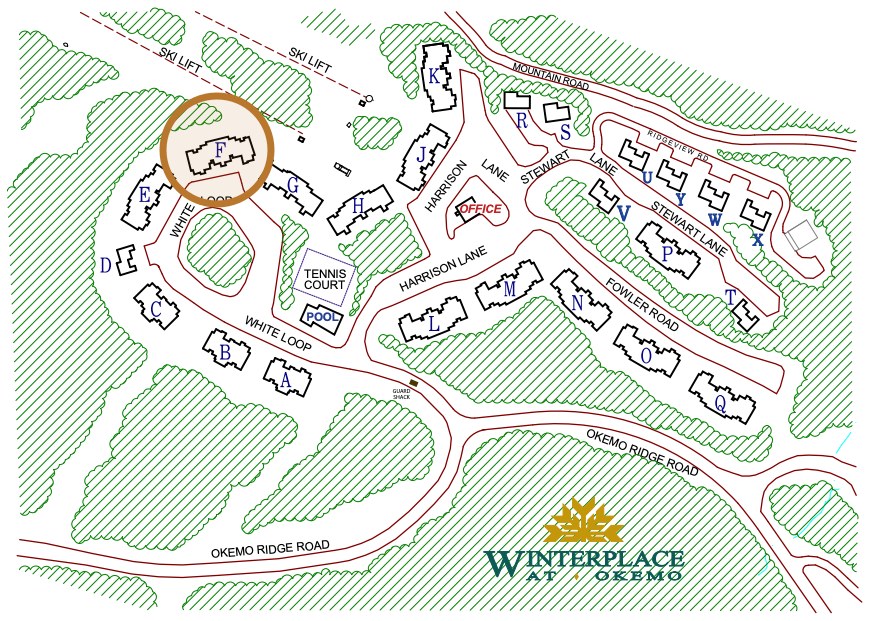 Winterplace at Okemo site map with Building F highlighted